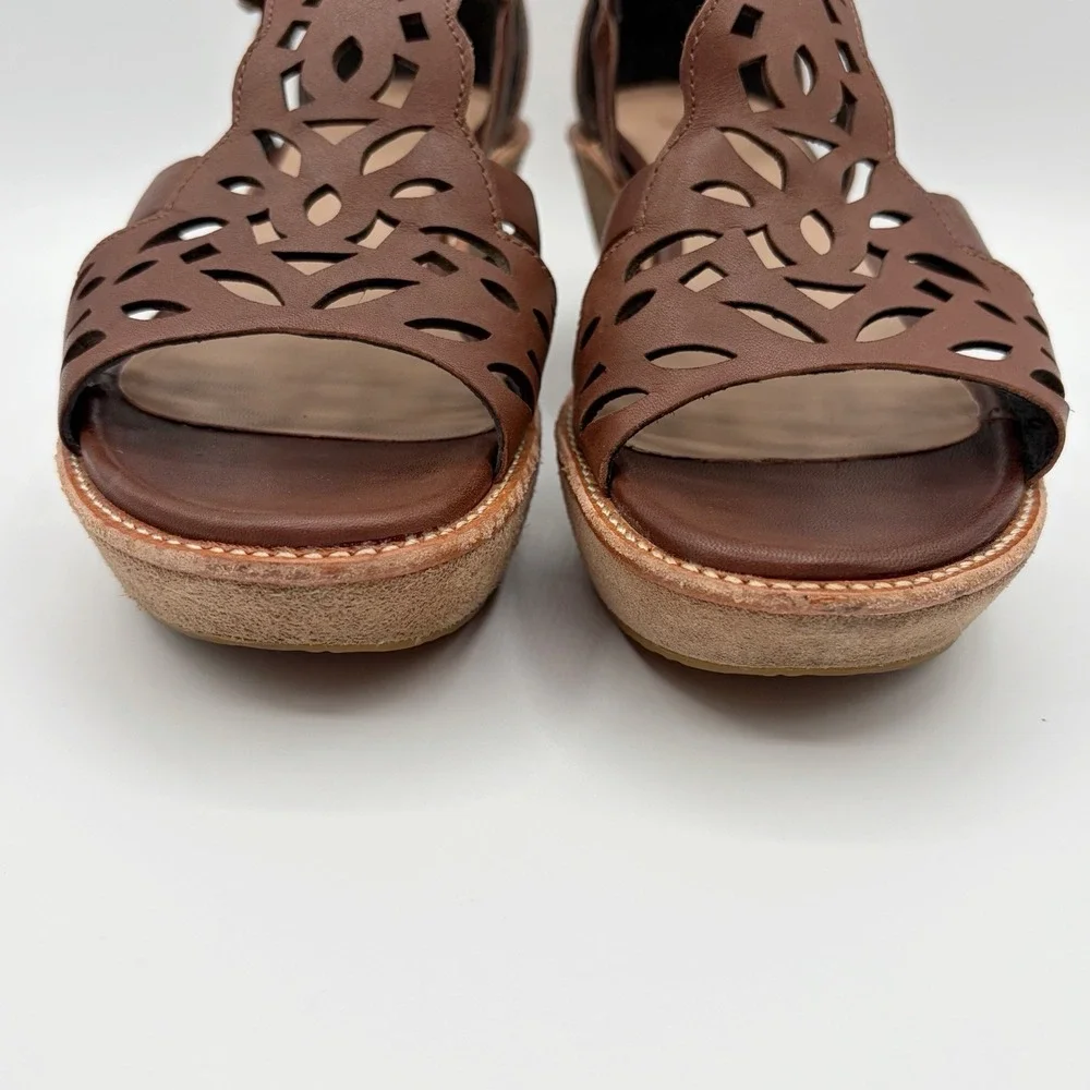 Camper Damas Cognac Leather Caged Slingback Wedge Sandals Sz 36/6